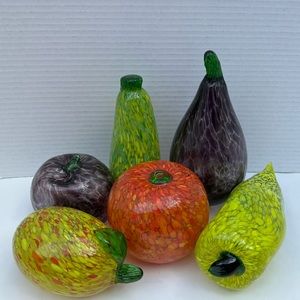 6 Large Hand Blown Glass fuirt & vegetables